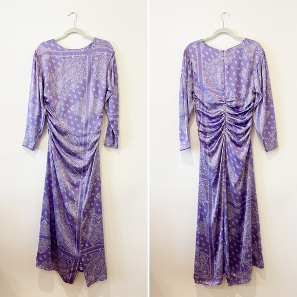 Zara Paisley Maxi Dress Womens Purple Long Slit Satin Long Sleeve Summer Medium - Picture 11 of 15